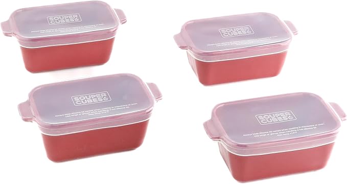 Souper Cubes Ceramic Baking Dishes 2.0-5" x 3" Small Casserole Dishes for Oven with Silicone Lids, Oven, Microwave and Air Fryer Safe,USA Made, Set of 4 - Cranberry