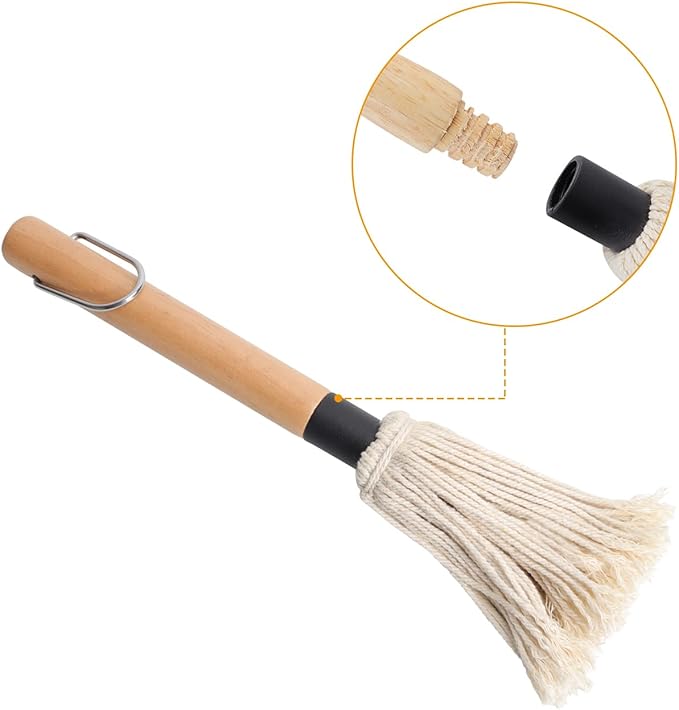 SafBbcue Cast Iron BBQ Sauce Pot and Mop Brush Set,Barbecue Cooking Accessories Heat Preservation Heavy Basting Pot & Mop with 4Pcs Heads for Big Green Egg Grill Grilling