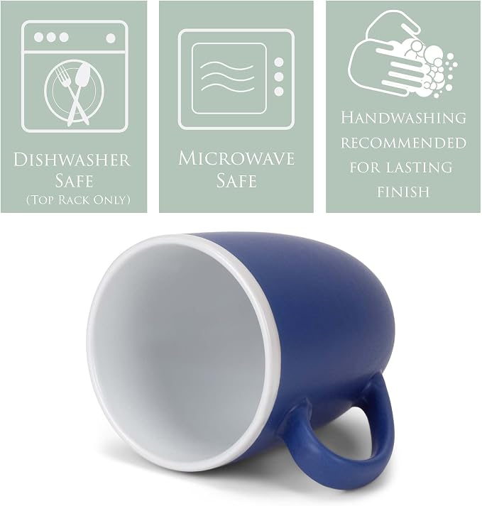Elanze Designs Solid Color Blue White Interior 16 ounce Matte Ceramic Mugs Matching Set of 4