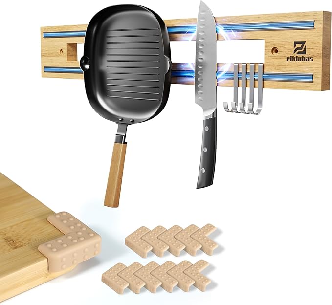Magnetic Knife Holder for Wall+Non-Slip Bumpers for Cutting Board