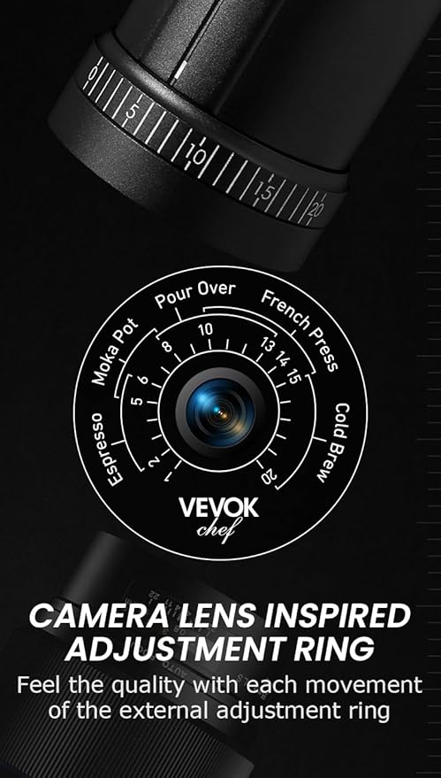Vevok Chef O20 Manual Coffee Grinder 20 levels External Adjustment, 35g Capacity and Coffee Filter Holder for #1#2 with 100 pcs #2 Paper Filter