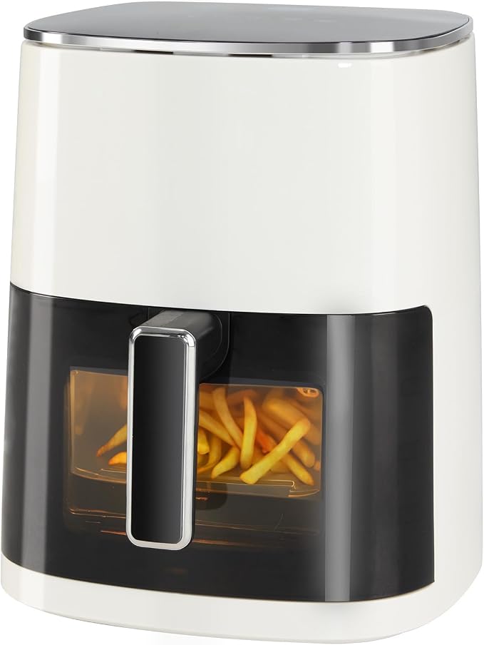 OLIXIS Air Fryer 6 Quart with Window Square Airfryer 12-in-1 Air Frys, Roast, Reheat, Dehydrate, Bake, Steam, Fries, Custard, Chicken, Wings, Sea Food, Vegetabels,400F, White