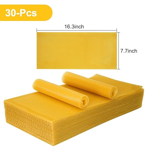 30pcs Beeswax Sheets, Bee Hive Foundation Sheets, Beehive Wax Foundation Sheets, Beeswax Honeycomb Sheets for Beekeeping Candle Making