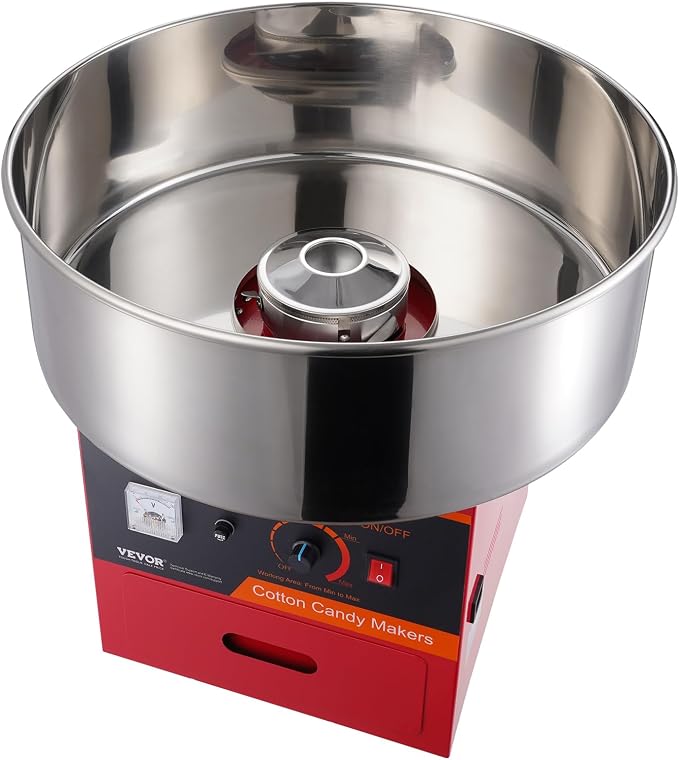 VEVOR Electric Cotton Candy Machine, 1000W Candy Floss Maker, Commercial Cotton Candy Machine with Stainless Steel Bowl, Sugar Scoop, and Drawer, Perfect for Home Kids Birthday, Family Party, Red