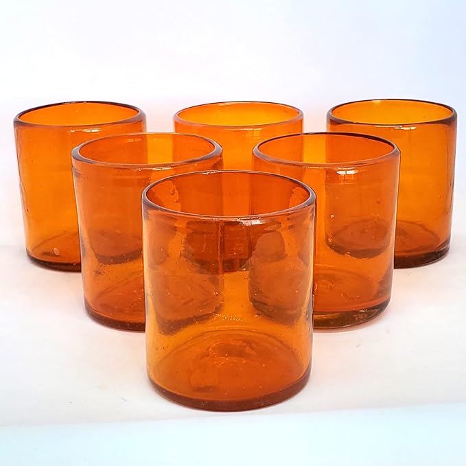 Solid Orange 9 oz Short Tumblers (set of 6), Recycled Glass, Lead-free, Toxin-Free (9oz Tumbler)