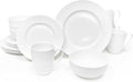 Bone China 16 Piece Dinnerware Dish Set, Service for 4, White Embossed Circle, Microwave Safe, Translucent, Elegant giftware, Essential Home, Formal and Everyday Living, Kitchen Dishes, Dinner Set