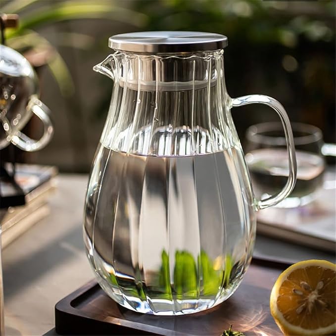 1700ml Glass Water Pitcher, Cold Teapot with Lid, Large Capacity Teapot for Home for Juice, Milk, Cold or Hot Drinks Water Pitcher