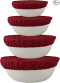 100% Pure Linen Bowl Covers For Bread Proofing, 4 Pcs Elastic Reusable Solid Color Cloth Fabric Bowl Covers,XL Organic Washable Large Stretch Sourdough Lids 6 * 8 * 10 * 12 Inches, Red