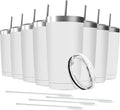 20oz Tumbler Vacuum Insulated Travel Mug with Lids, Stainless Steel Double Wall Bulk Cup for Home, Office, Outdoor Suitable for Vehicle Cup Holders(Set of 8, White)