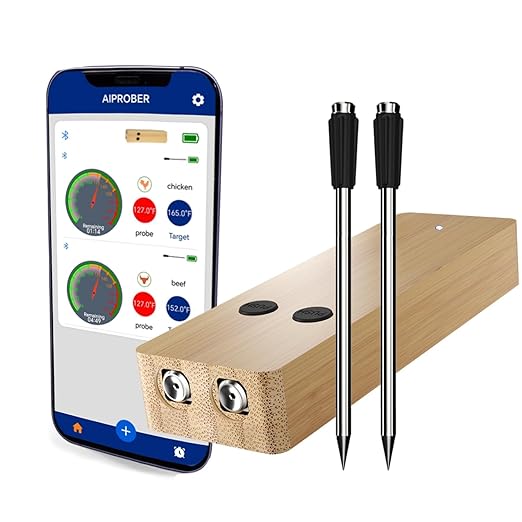 Wireless Meat Thermometer Digital for Cooking and Grilling - 2 Ultra-Thin Probe, 800FT Long Range Bluetooth Smart Meat Thermometer, Food Thermometer for BBQ, Oven Safe, Kitchen, Rotisserie,Smoker