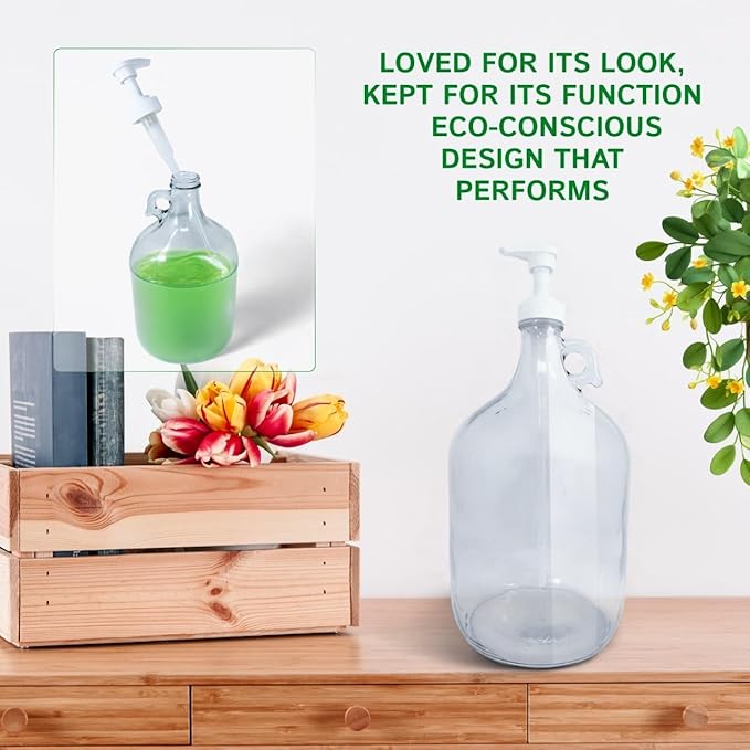 TidyFriend Glass Gallon Dispenser with Pump 128 oz (3 Pack), Refillable 1 Gallon Jug for Soap, Detergent, Hand Sanitizer, Syrup, Cleaning Solutions, Juices, Oils & More, Multi-Purpose Large Jar