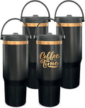 30 oz Tumbler Bulk with Handle and Straw, Vacuum Insulated Tumblers with Flip Straw and Top Handle, Leakproof Powder Coated Tumbler, Stainless Steel Travel Mug for Coffee Water (Black, 4 Pack)