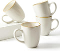 Pokini Coffee Mug 15 oz, Ceramic Coffee Mugs Set of 4, Reactive Glaze Mug for Latte/Tea/Cappuccino/Cocoa, Irregular Large Stackable Mug Set for Men, Women, Dad, Mom, Dishwasher & Microwave Safe, White