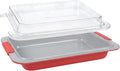 9x13 Baking Pan with Lid, Deep Nonstick Covered Cake Pan for RV & Convection Oven, Heavy Duty Warp-Resistant Pan with Silicone Handles, Snap-On Cover for Meal Prep, Storage, Transport (Coral Red)