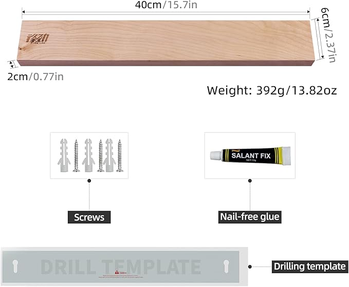 FINDKING Maple Wood Magnetic Knife Strip, Wall Mounted Wooden Knife Holder with Strong Magnets for Kitchen Organization, 16 Inch Beige, Without Knives