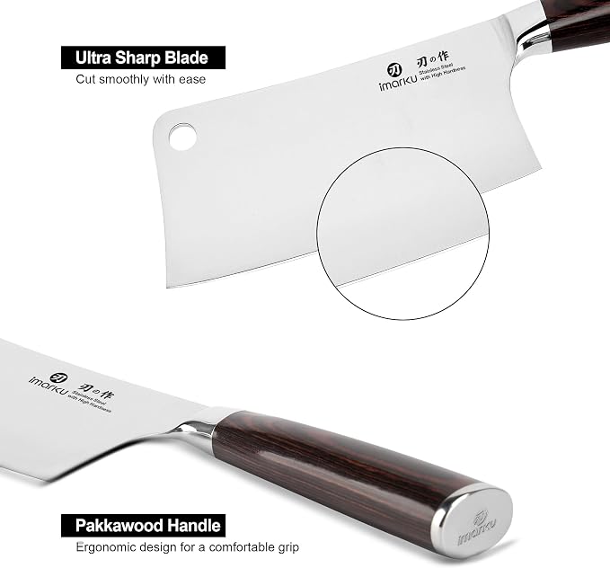 imarku Meat Cleaver 7 Inch, Razor Sharp Japanese High Carbon Steel Vegetable Cleaver Knife, Multipurpose Kitchen Chopper Butcher Knife for Home Kitchen & Restaurant, Ergonomic, Gifts for Men and Women