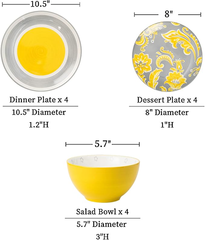 Wisenvoy Plates and Bowls Sets Ceramic Dinnerware Sets Plate Set Porcelain Dishes Set for 4 Dinner Plates