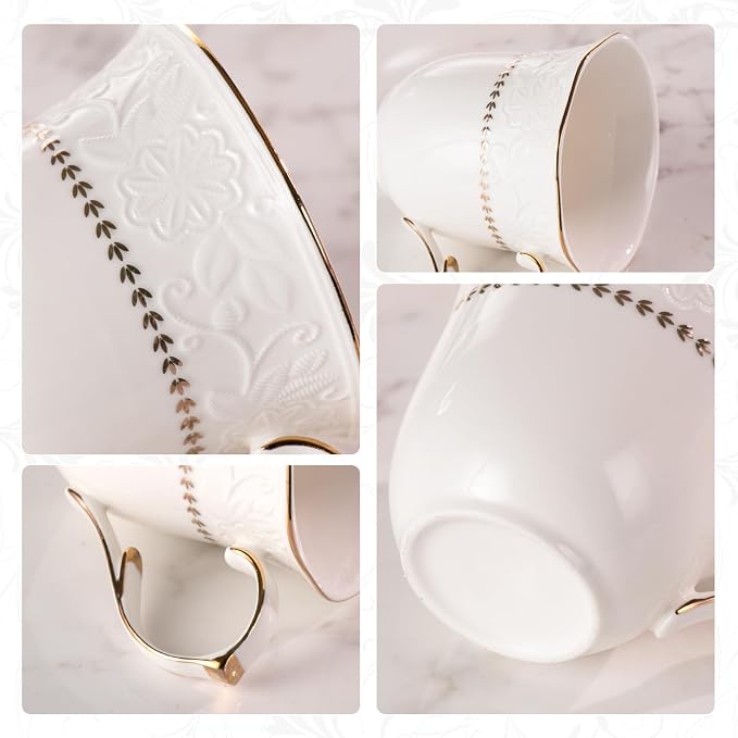 KAMMAK Ceramic Mug Set of 2, 10oz Porcelain Elegant Coffee and Tea Cups, Vintage Breakfast Mugs, Ideal for Birthday - Afternoon Tea & Housewarming Gifts (YFH21)