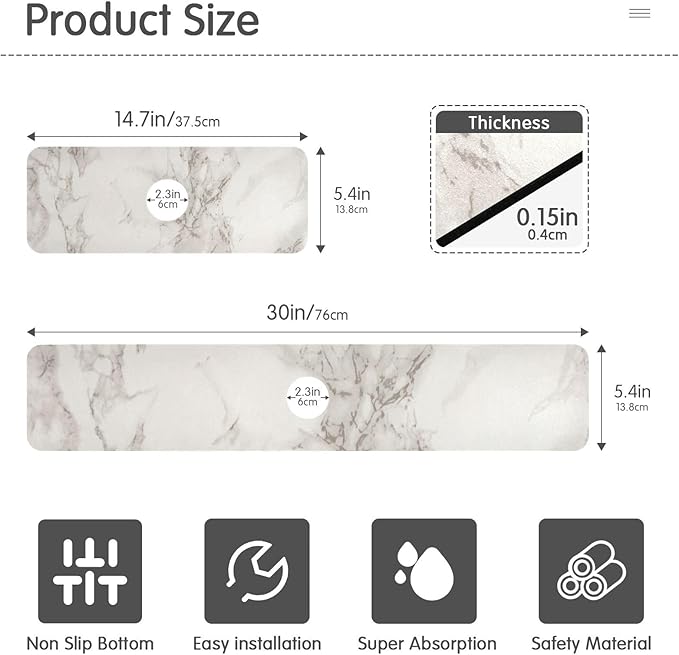 Kitchen Sink Splash Guard 1 PC 30 Inch Sink Faucet Mat Splash Guard for Bathroom Countertop Water Absorbent Foldable Cuttable Soft Washable Marble White