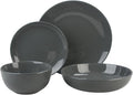 16 Piece Coupe Stoneware Dinnerware Set with Dinner Bowl, Service for 4, Dark Gray