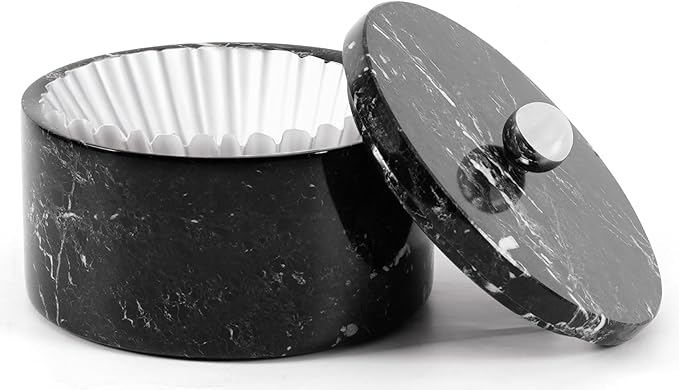 Marble Coffee Filter Holder – 6 inch Handmade Black Coffee Filter Holder with Lid, Storage Organizer for Kitchen Countertop & Bar Decor