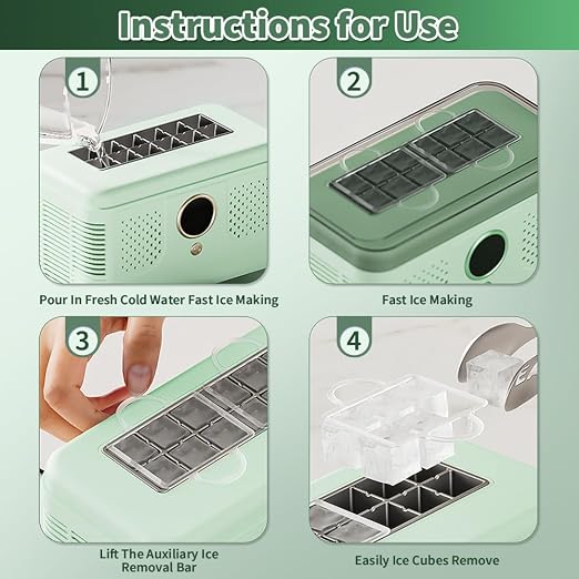 Portable Ice Maker, Fast Ice Making, Quiet, Energy-Efficient, with Ice-Cubes Detachment Rack and Removable Top Cover, Ice Makers Countertop for Home, Office, Parties, Camping, Travel