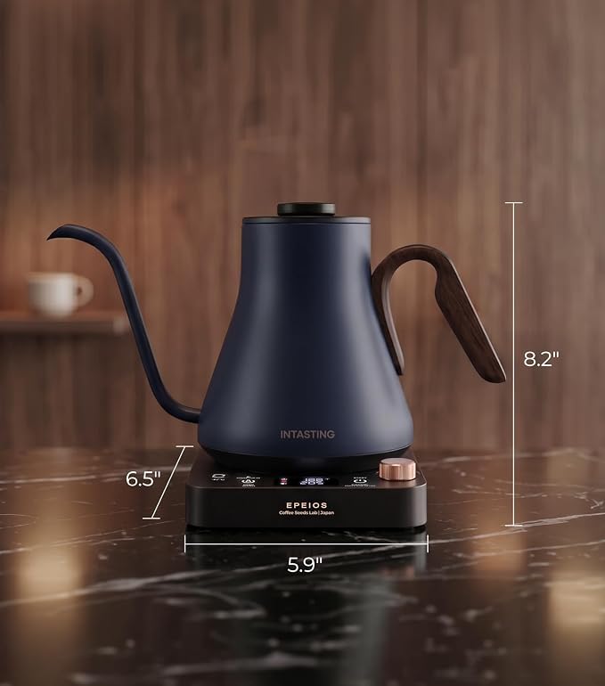 Epeios Electric Kettle, Gooseneck Electric Kettle with ±1°F Temperature Control, 1200W Rapid Heating for Pour Over Coffee & Tea, 304 Stainless Steel Interior, Auto Shut-Off, 0.9L, Blue