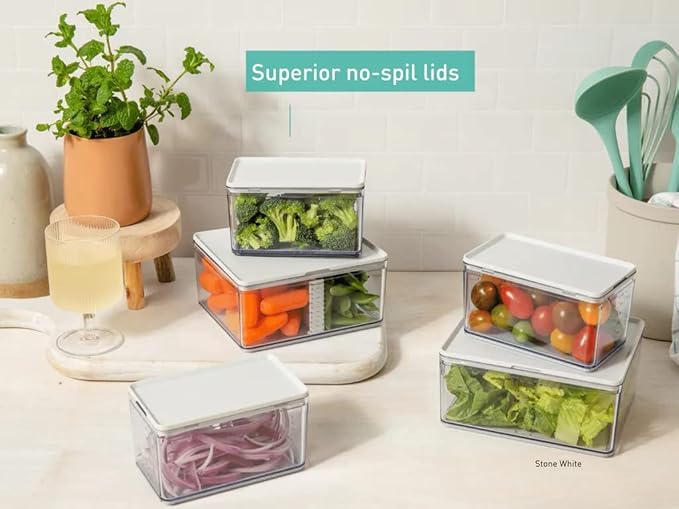 Prepdeck Food Storage Containers from 20% More Capacity - Streamlined & Stackable - Super Seal Lids - Measure in ml, oz & Cups - Color-Matched Grippy Silicone Foot Trim - 3 Size Options, 5 Colors