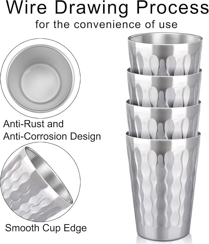 Beasea Stainless Steel Cups 15 oz, 8 Pack Large Stackable Stainless Steel Tumbler Bulk Double Wall Insulated Metal Pint Glasses Tin Cups for Drinking Home Restaurant Office Party Camping