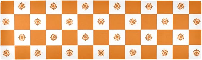 2 in 1 Table Runner Trivet for Hot Pots and Pans Heat Resistant Non Slip Waterproof 39 x 12 Inch Decorative Table Protector for Kitchen Countertop Checkered Orange Sunflowers