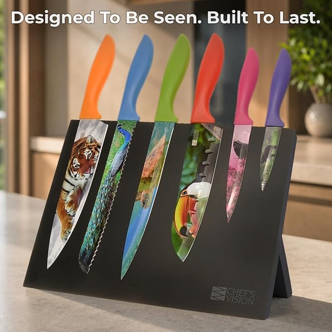 CHEF'S VISION Wildlife Knife Set-6-Piece Stainless Steel Cutting Knives Set for Kitchen with Stunning Animal Designs - Great Gift for Women or Men - Unique Kitchen Knife Set Gift for Nature Lovers