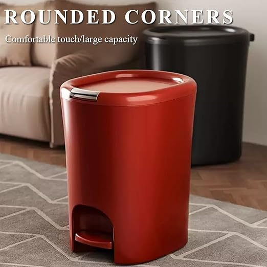 Trash can with lid, Plastic Trash can with Foot Pedal, Suitable for Dining Room, Bedroom, Living Room, Indoor and Outdoor(A,15L)