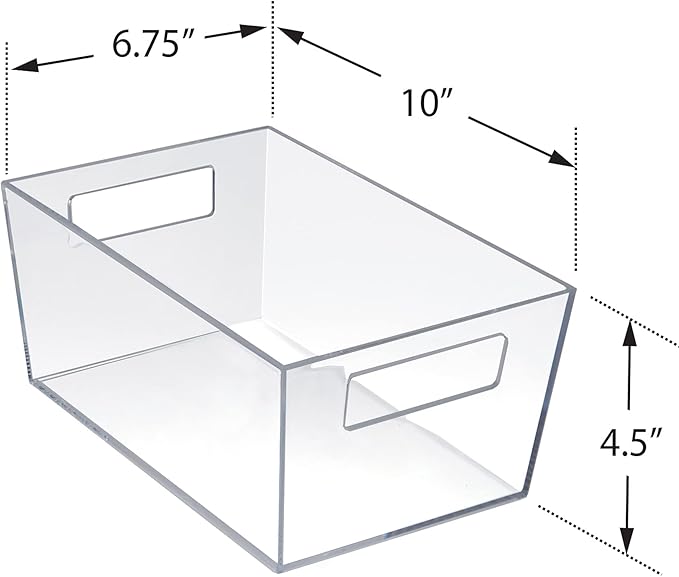 Azar Displays 556235 Medium Clear Plastic Organizer Storage Tote Bin with Handle, Pantry Storage, Kitchen and Fridge Organizer, Cabinet and Drawer Container 10"W x 6.75"D x 4.5"H, 4-Pack