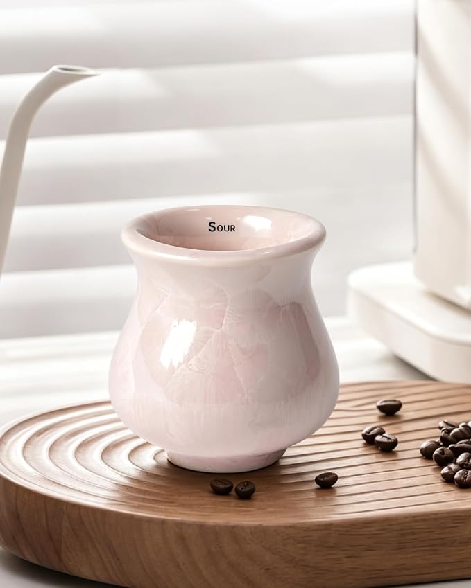 Ceramic Espresso Tasting Cup 4oz Handcrafted Ice Crackle Porcelain Cortado & Macchiato Cup, Asymmetrical Sensory Thick Wall Coffee Mug with Anti-Slip Base, Demitasse Barista Gift, Pink