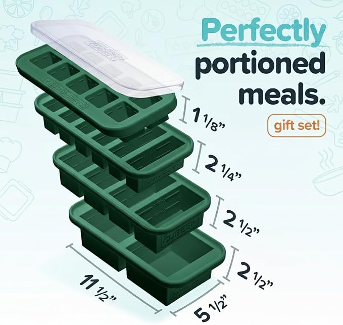 Souper Cubes Silicone Freezer Molds Gift Set, Kale | 2 Tbsp, 1/2 Cup, 1 Cup and 2 Cup Silicone Molds for Food Set, Perfect for Freezing Soup, Grains, Proteins, Herbs and More