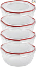 Sterilite Ultra-Seal 8.1 Qt Bowl, Large Airtight Food Storage Container, Latching Lid, Microwave and Dishwasher Safe, Clear With Red Gasket, 4-Pack