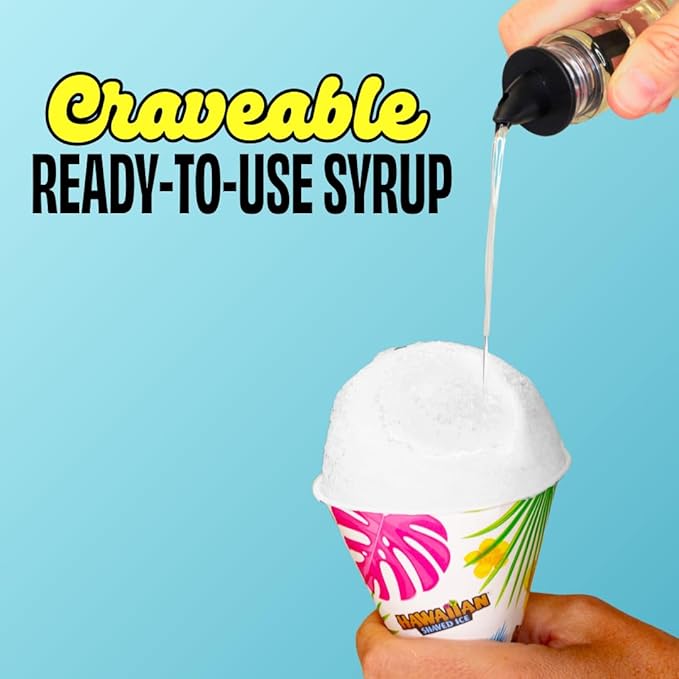 Hawaiian Shaved Ice Coconut Syrup - Nut Soy Dairy Free - Flavor Fluffy & Crunchy Snow Cones - Shelf Stable - Makes 8 Servings - 16 ounces