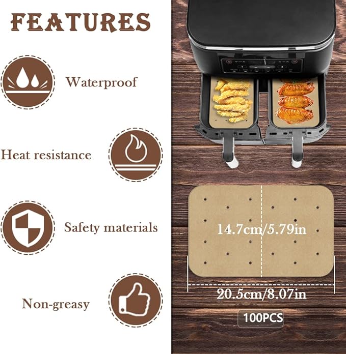 2pcs 8Qt Air Fryer Rack Set with 100pcs Parchment Paper Compatible with Ninja Foodi Air Fryer DZ201, DZ401, 304 Stainless Steel Toast Dehydrator Racks Paper Liners for Double Basket