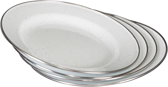 Stansport Deluxe 24-Piece Enamel Tableware Set - Enamel Plates and Bowls Lightweight and Durable Camp Dish Set for Camping and Backpacking Plates and Bowls for 4 People