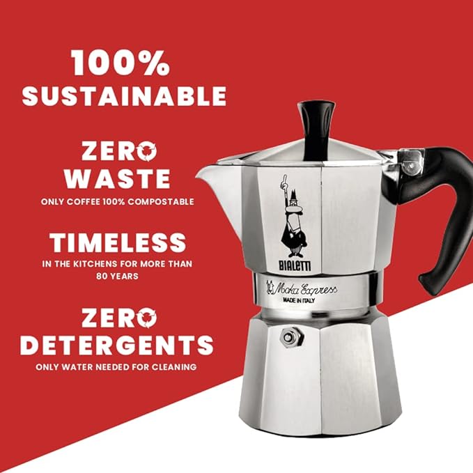 Bialetti Moka Express Export Espresso Maker,90 ml, Silver