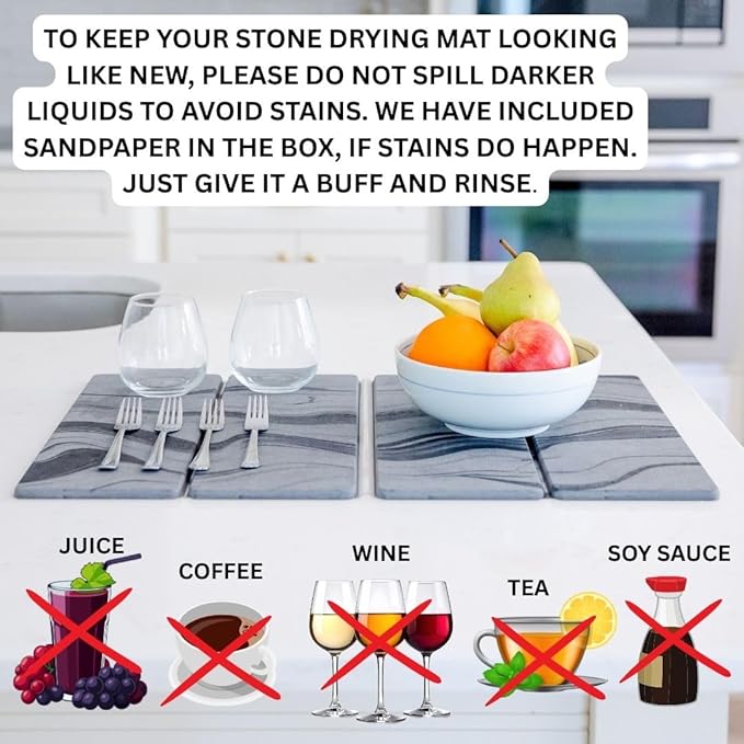 Foldable Stone Dish Drying Mat for Kitchen Counter | 23.5” L x 15.3” W Diatomaceous Earth Quick Drying Pad | Foldable & Super Absorbent Dish Drying Stone for Plates, Bottles & Utensils | Gray