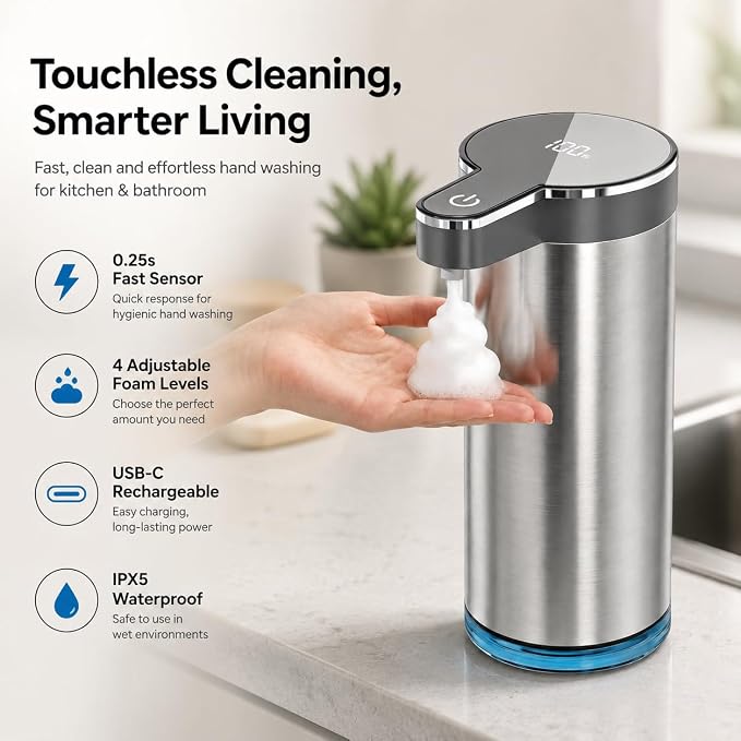 Bathroom Cleaning & Hand Care Bundle, Touchless Foaming Soap Dispenser and Cordless Electric Spin Scrubber Set