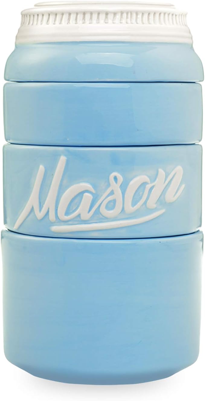 Mason Jar Ceramic Measuring Cups - Stackable Measuring Cups - Measuring Cup Set as Kitchen Gifts - Rustic Measurement Cup for Kitchen Accessories & Decor - A Perfect Holiday Gift Set (Blue, 4 Pc Set)