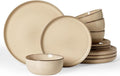 Famiware Milkyway Stoneware Dinnerware Set, 12-Piece, Double Reactive Glaze, Plates and Bowls, Service for 4, Microwave and Dishwasher Safe, Scratch-Resistant, Milk Tea