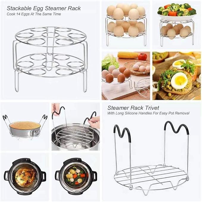 Instant Pot 6 qt/8 Qt Pressure Cooker Accessory Set - 2 Steamer Baskets, Springform Pan, Egg Bites Mold, Steamer Rack Trivet, Parchment Paper