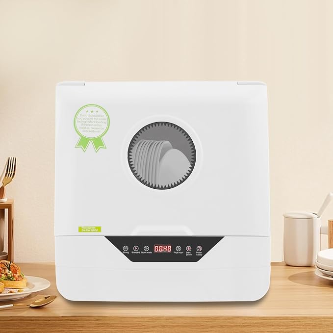 Countertop Dishwasher with 4 Wash Modes, 800W Portable Mini Dishwasher with LED Display and Dishwashing Rack, Counter Dishwasher for Houses, Flats, Boats, Home Kitchens