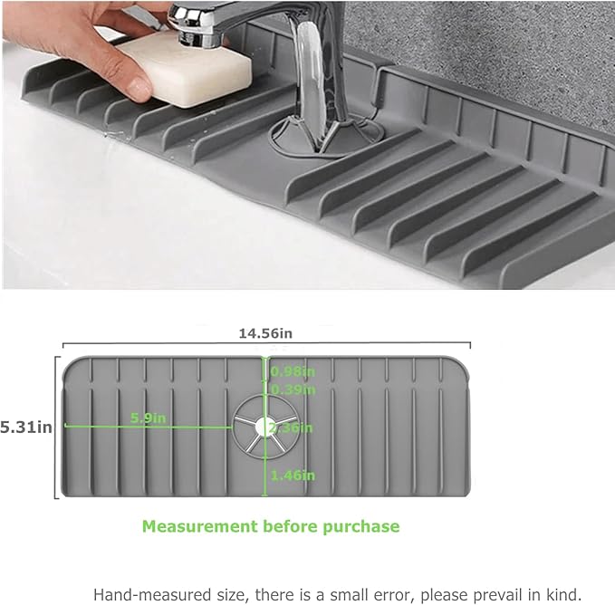 Sink Splash Guard, 2Pack Thickened Silicone Draining Mat for Kitchen Sink, Upgraded 14.5″+ 18″Faucet Mat, Bathroom Sink Mat, Soap Tray, Faucet Handle Drip Catcher Tray, Sink Sponge Holder