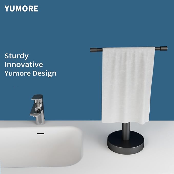 YUMORE Hand Towel Holder Stand Countertop Free Standing,Matte Black Hand Towel Rack for Bathroom Kitchen