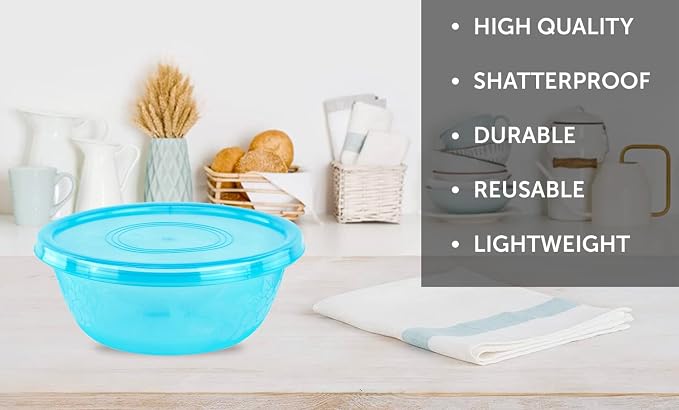 DecorRack Extra Large Assorted Serving Bowls with Lids, 5.25 Quarts Bowls, Vibrant Party Decor (3 Pack)