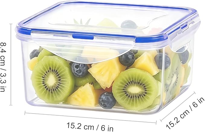 KIGI 42 oz Square Food Storage Containers, Leak-proof &Airtight, 4-Sided Locking Lid, Ideal for Lunch, Meal Prep, Leftover & Salad, BPA-Free Plastic, 5.2 cup, 6 Piece Set